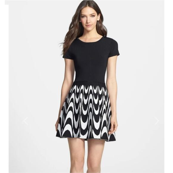 Parker | Short Sleeve Pleated Dress Black Tan - Picture 1 of 9